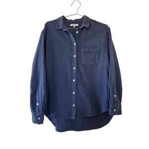 Madewell Cotton Side Button Shirt Womens Size M Blue Long Sleeve Soft Knit Top
